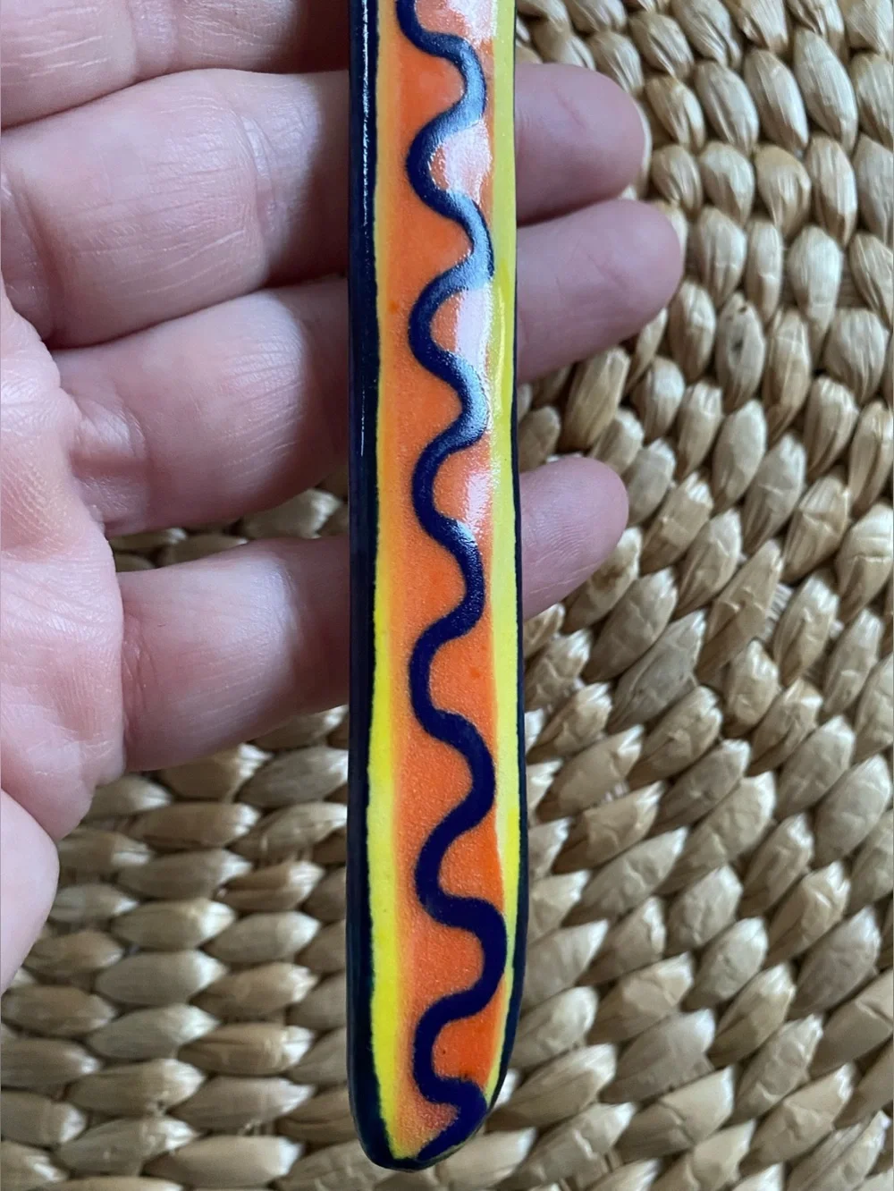 Mexican Talavera Ceramic Condiment Spoon Hand Painted Floral Boho Mexico Q